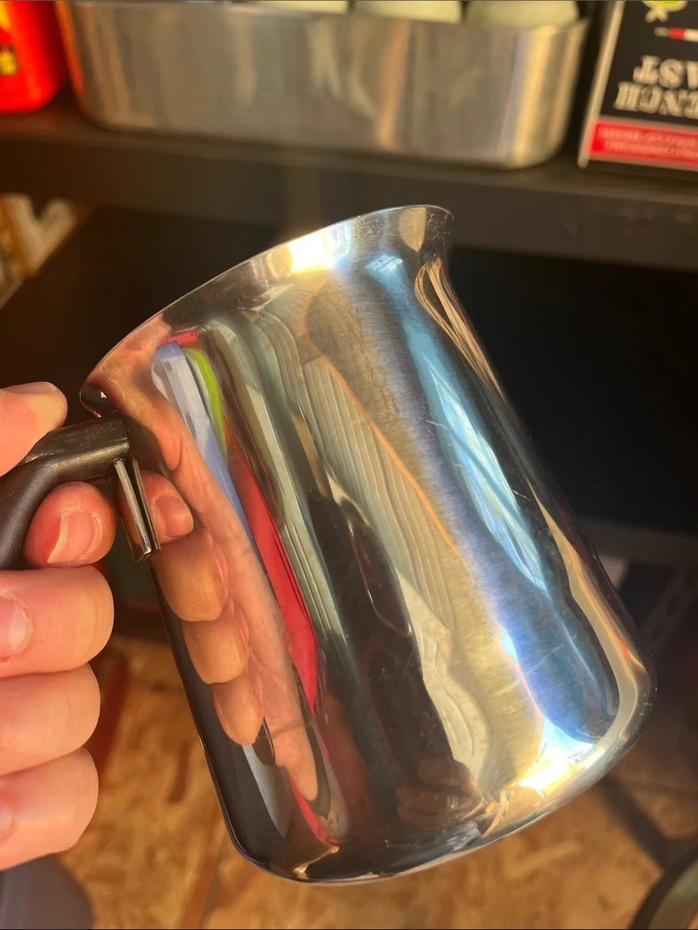 Starbucks Silver Stainless Steel Milk Frothing Pitcher with Black Handle